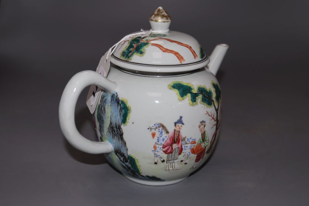 A Chinese famille rose teapot and cover, height 16cm